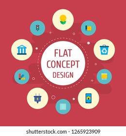 Set of urban icons flat style symbols with smart app, window, light traffic and other icons for your web mobile app logo design.