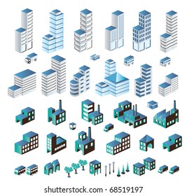 A set of urban and industrial buildings in the isometric