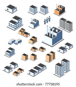 A set of urban and industrial buildings in the isometric