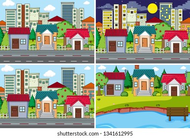 Set of urban scene illustration