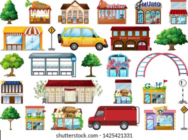 Set of urban shop illustration