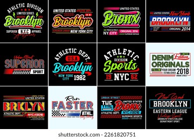 Set of urban sports typography design print for t-shirt vector illustration 