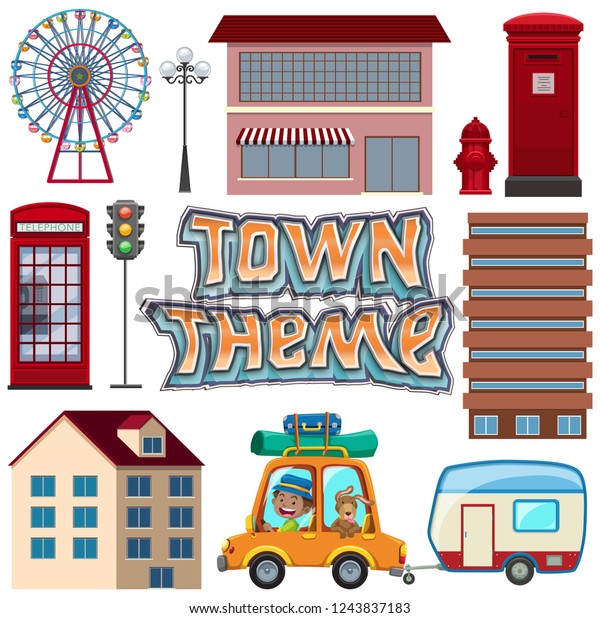 Set of urban town
element illustration