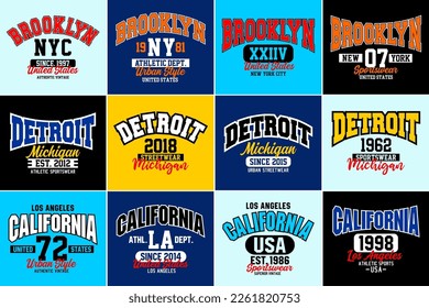 Set of urban varsity vintage typography design print for t-shirt vector illustration 