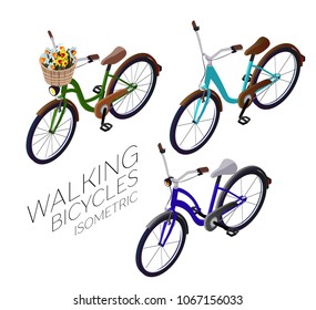set of urban walking bicycles. isometry 3d