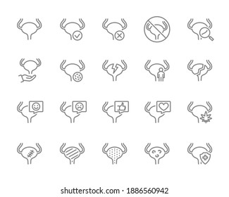 Set Of Urinary Bladder Line Icon. Healthy Internal Organ, Transplant Rejection, Disease Prevention, Treatment And More.