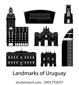 set of Uruguay famous landmarks by silhouette style,vector illustration