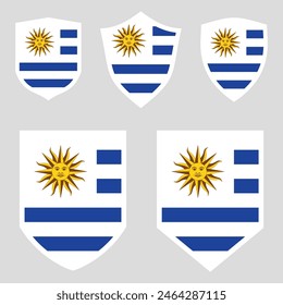 Set of Uruguay Flag in Shield Shape Frame