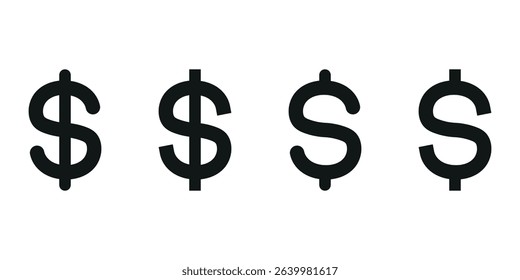 Set of US dollar currency icon isolated on white background.