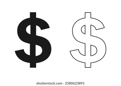 Set of US dollar currency symbol isolated on white background. Gold, copper, silver, green, and white dollar sign. Money currency sign