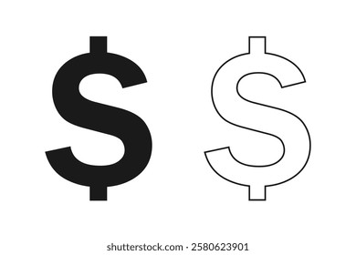 Set of US dollar currency symbol isolated on white background. Gold, copper, silver, green, and white dollar sign. Money currency sign