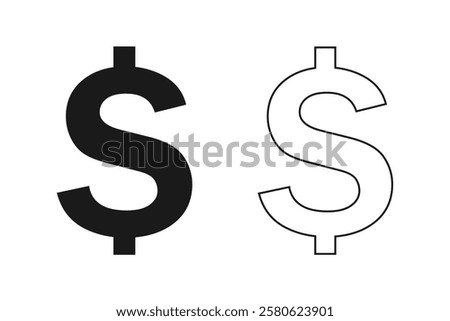 Set of US dollar currency symbol isolated on white background. Gold, copper, silver, green, and white dollar sign. Money currency sign