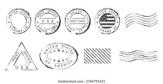 Set of US postal stamps. Post office stamp.