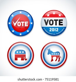 Set of US presidential election buttons in 2012. Vector.