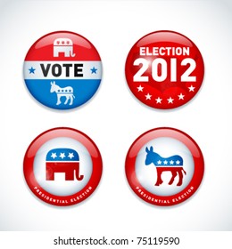 Set of US presidential election buttons in 2012. Vector.