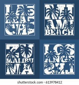 Set of US resorts t-shirt designs. Tee shirt print typography label badge emblem. Vector illustration.