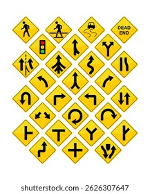 Set of US road warning signs