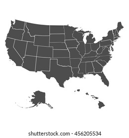 Set of US states in the map of America on a white background. Contours of American states metered line on the US map