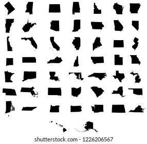 Set of US states map on a white background