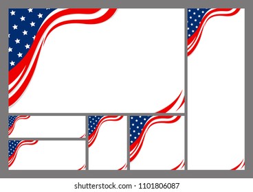 Set of USA abstract background design of american flag with copy space vector illustration