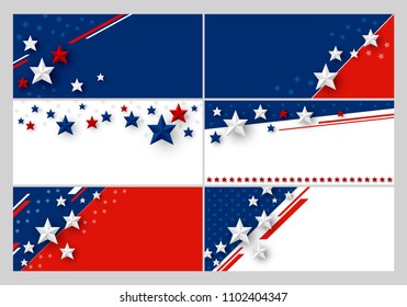 Set of USA banner abstract background design of american flag with copy space vector illustration