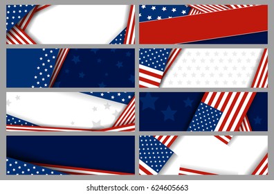 Set USA banner abstract background design of american flag vector illustration