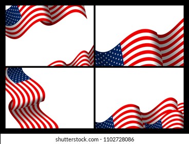 Set of USA banner background design of american flag wave with copy space vector illustration