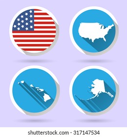 Set of USA country shape with flag