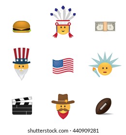 Set of usa emoticon vector isolated on white background. Emoji vector. Smile icon set. Emoticon icon web.