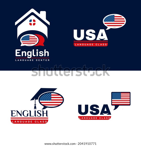 Set Usa English Language Class Logo Stock Vector (Royalty Free ...