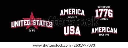 Set of USA Est 1776 Design Collection, United States of America Vector Illustration for T-Shirt, Banner, flag, and Poster for 4th of July Independence day on Black Background