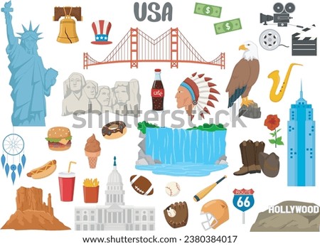 Set of USA famous landmarks