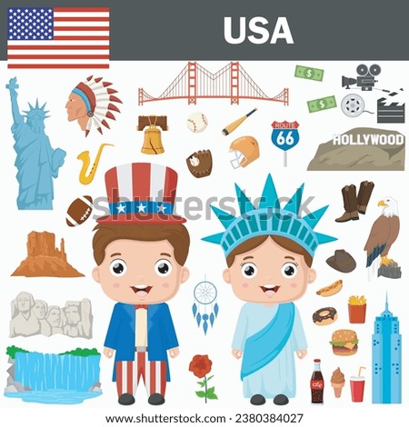 Set of USA famous landmarks