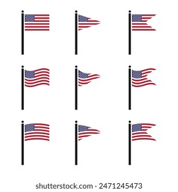 set of usa flag triangle icon vector illustration