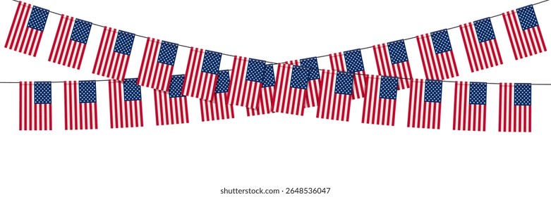Set of USA flags garland on white background. Design concept for Independence Day, festival, carnival, national holidays, ets.