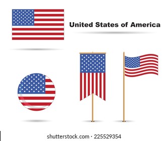 set of usa flags, stars and stripes