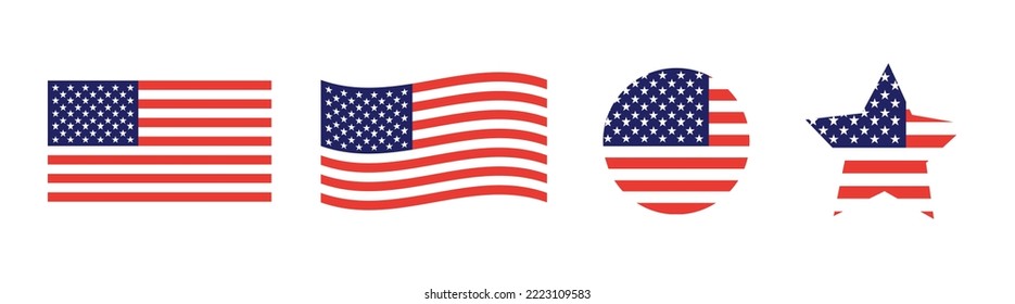 Set of USA flags. Vector graphics