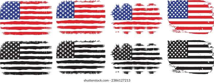 Set of USA grange flag, USA flag silhouette