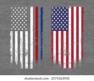 Set of USA grange flag, USA flag silhouette