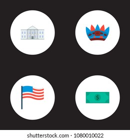 Set of usa icons flat style symbols with flag, dollar, native american and other icons for your web mobile app logo design.