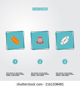 Set of usa icons flat style symbols with rugby, hot dog, uncle sam and other icons for your web mobile app logo design.