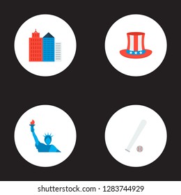 Set of usa icons flat style symbols with uncle sam, liberty statue, new york and other icons for your web mobile app logo design.