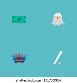 Set of usa icons flat style symbols with baseball, dollar, native american and other icons for your web mobile app logo design.