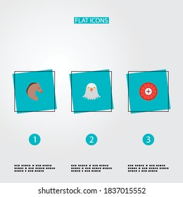 Set of usa icons flat style symbols with eagle head, mustang, casino and other icons for your web mobile app logo design.