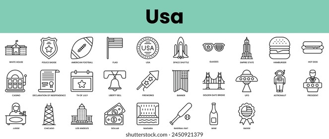 Satz von US-Symbolen. Linearformat-Symbol-Paket. Vektorillustration