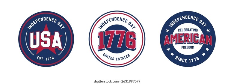 Set of USA Independence Day badge Design Collection, United States of America Vector Illustration for T-Shirt, Banner, flag, and Poster for 4th of July