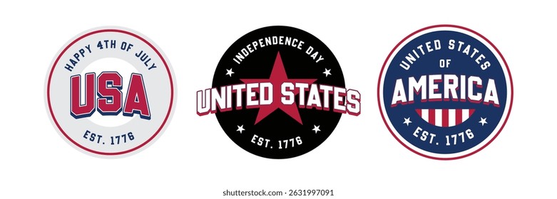 Set of USA Independence Day badge Design Collection, United States of America Vector Illustration for T-Shirt, Banner, flag, and Poster for 4th of July