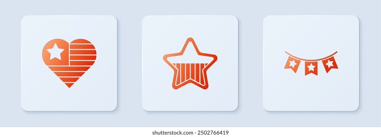 Set USA Independence day,  and Carnival garland with flags. White square button. Vector