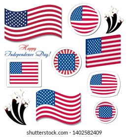 Set of USA independence day celebration button icons