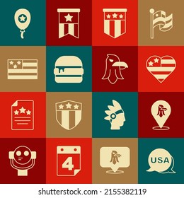 Set USA Independence day, Eagle, American flag, Burger, Balloons and  icon. Vector